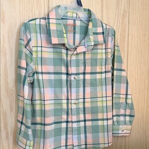 Cat & Jack Plaid Button Down Shirt - Green and Pink